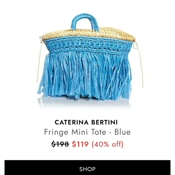 Caterina Bertini Fringe Straw Mini Tote Blue Made In Italy - Picture 17 of 17
